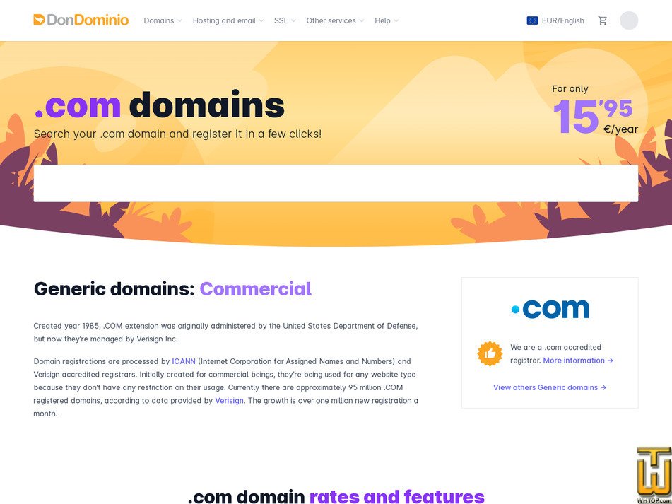 Taken on 23 May, 2026 screenshot of .com from dondominio.com