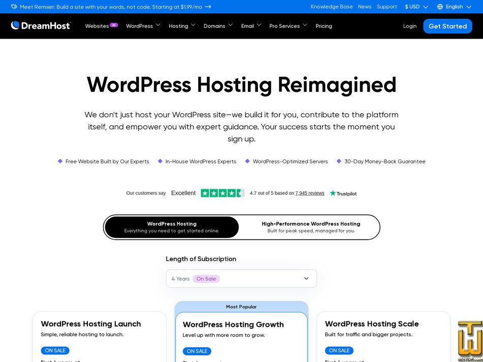 captura de pantalla de Web Hosting Scale desde dreamhost.com