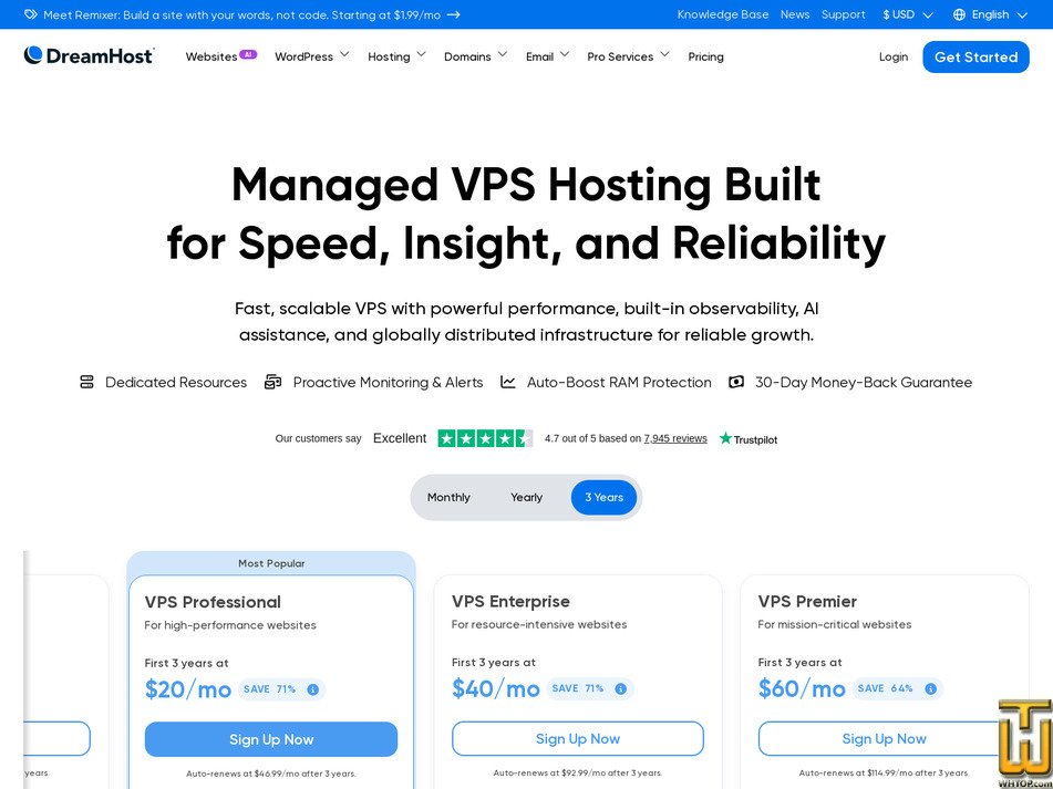 Taken on 21 April, 2026 screenshot of VPS Professional from dreamhost.com
