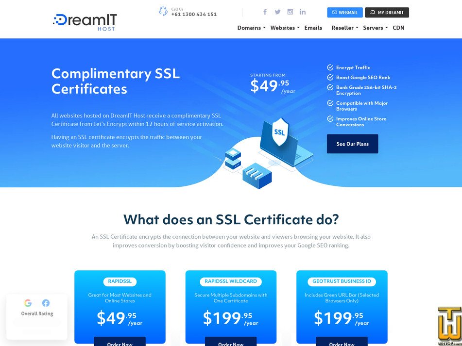 Taken on 5 March, 2026 screenshot of RapidSSL from dreamithost.com.au