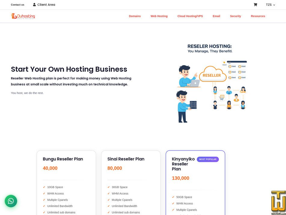 Taken on 16 March, 2026 screenshot of Reseller Hosting from duhosting.tz