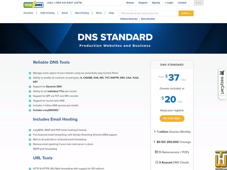 Taken on 4 March, 2026 screenshot of 10 Domains with Standard DNS service from easydns.com