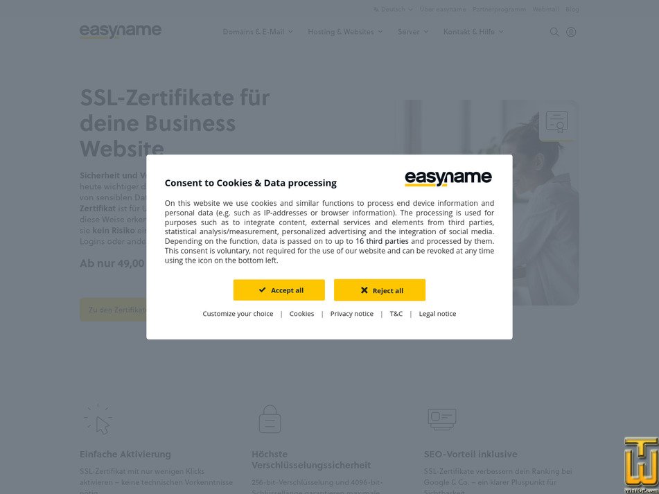 Taken on 26 May, 2026 screenshot of LoginSSL from easyname.com