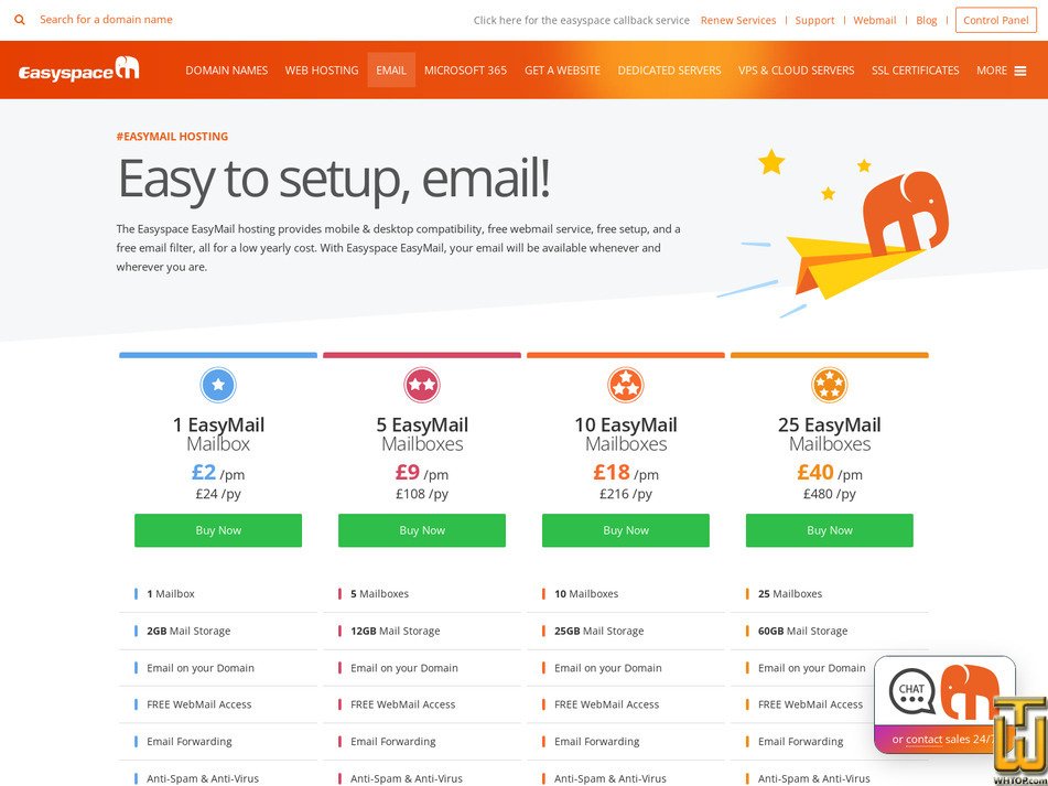 screenshot of 25 EasyMail Mailboxes from easyspace.com