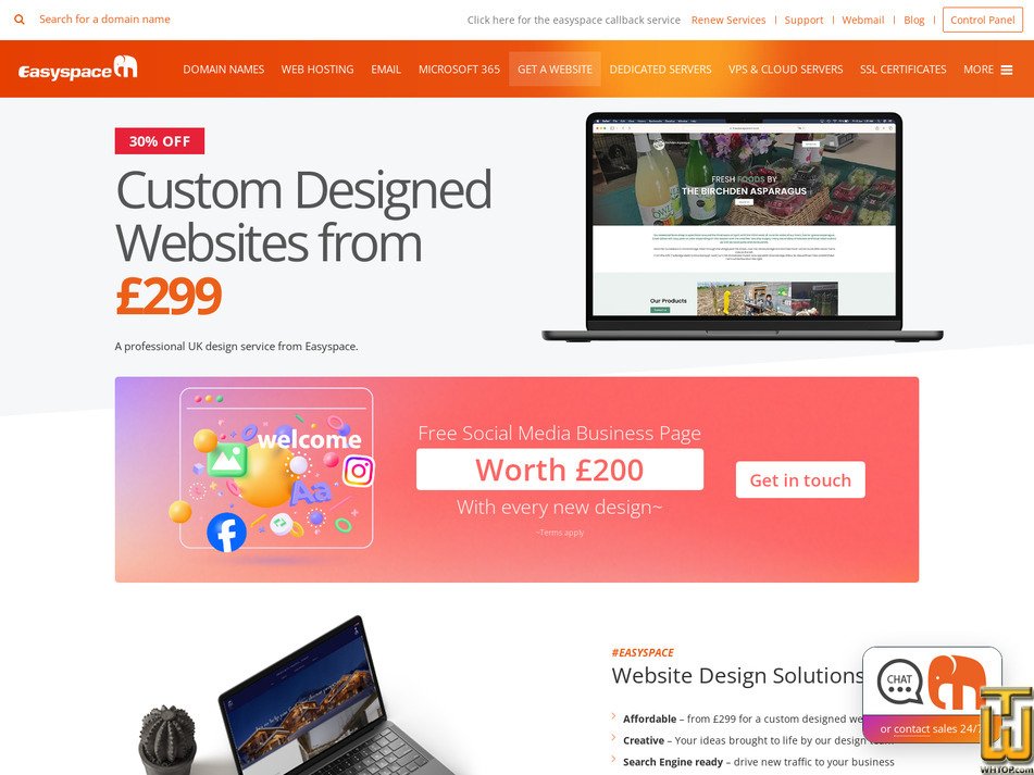 Taken on 23 March, 2026 screenshot of Custom Designed Website from easyspace.com