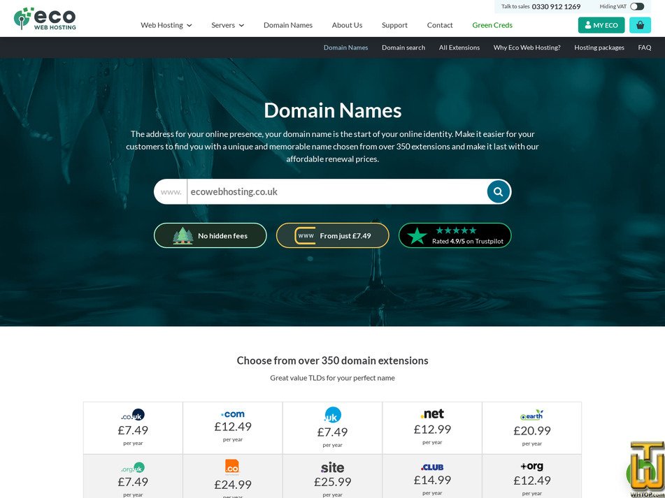 screenshot of .com from ecowebhosting.co.uk