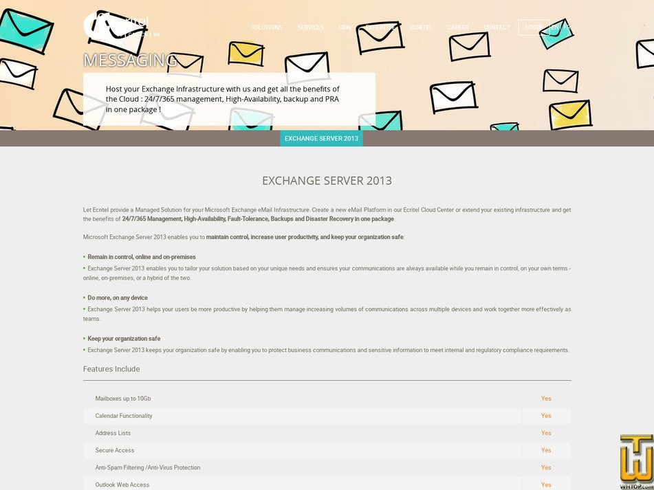 Taken on 12 June, 2026 screenshot of Exchange Server 2013 from ecritel.fr
