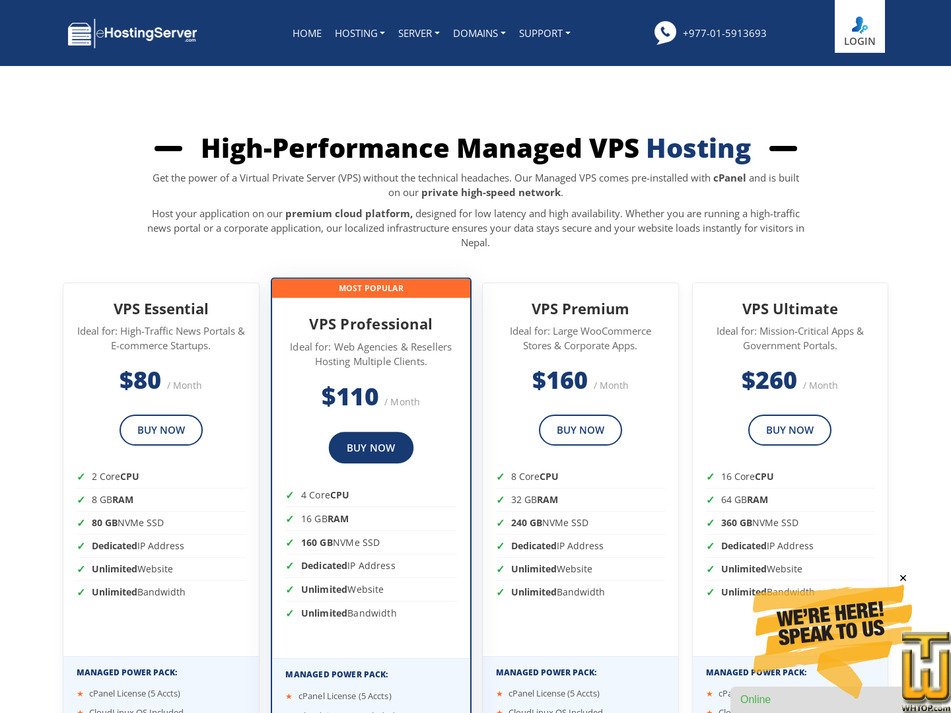 screenshot of VPS Premium from ehostingserver.com