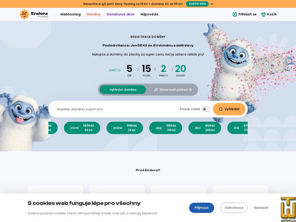 Taken on 26 May, 2026 screenshot of .com from endora.cz