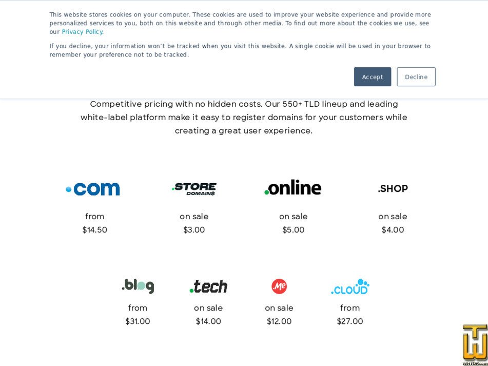 screenshot of .com from enom.com