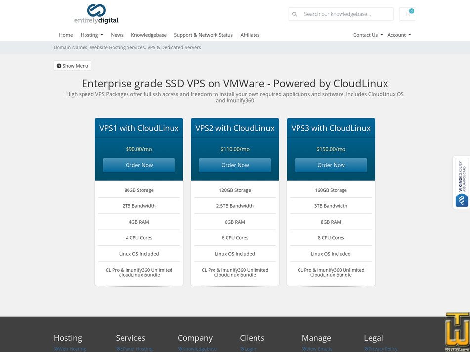 Taken on 22 March, 2026 screenshot of VPS3 with CloudLinux from entirelydigital.com