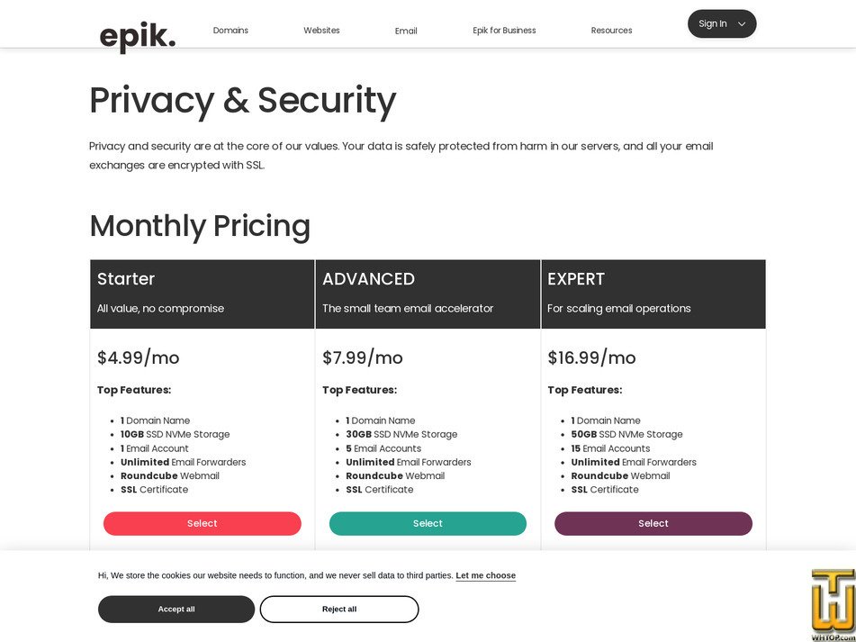 screenshot of Advanced from epik.com