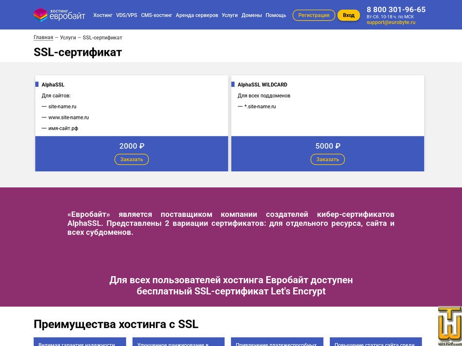 screenshot of AlphaSSL WILDCARD from eurobyte.ru