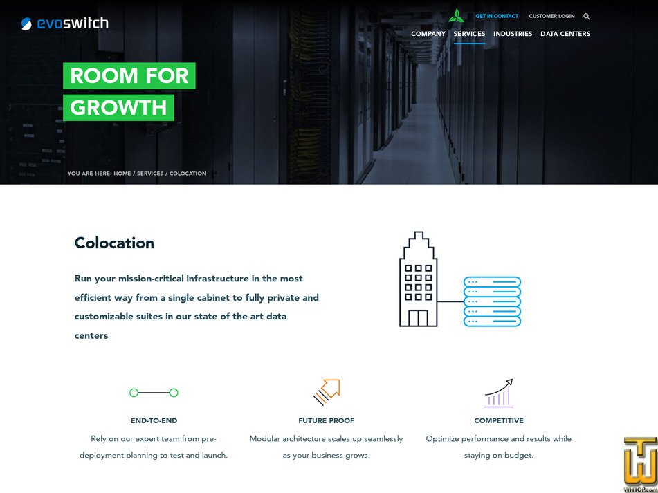 Taken on 4 May, 2026 screenshot of Colocation from evoswitch.com