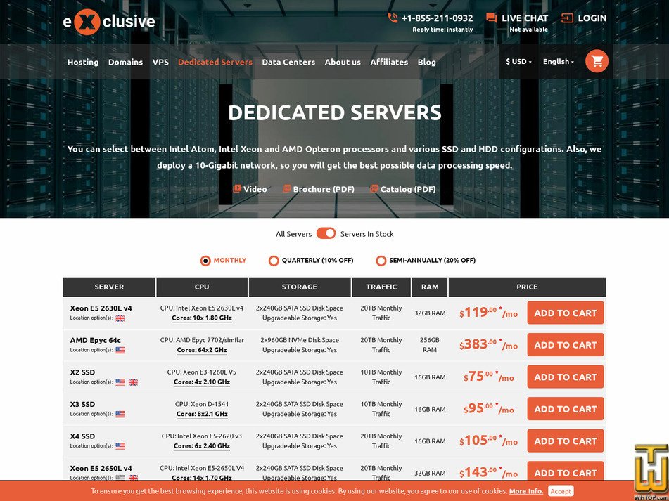 screenshot of Xeon Scalable 48c from exclusivehosting.net