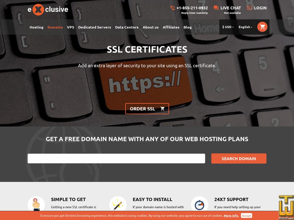 screenshot of Regular SSL Certificate from exclusivehosting.net