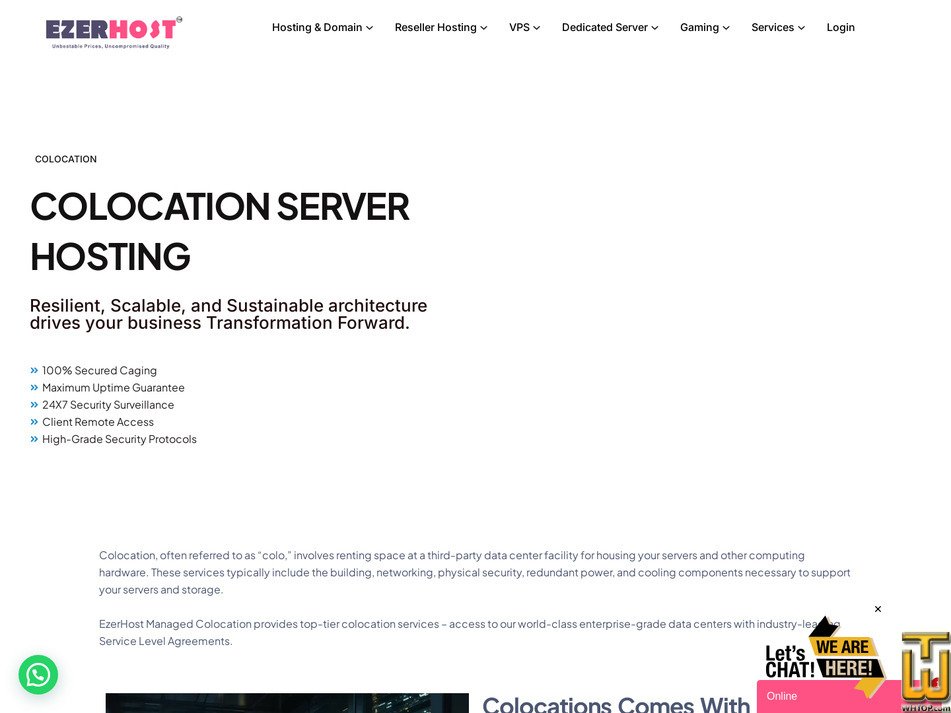 screenshot of Managed Colocation from ezerhost.com
