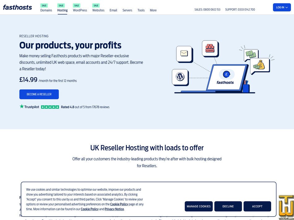 Taken on 17 April, 2026 screenshot of Reseller Hosting from fasthosts.co.uk