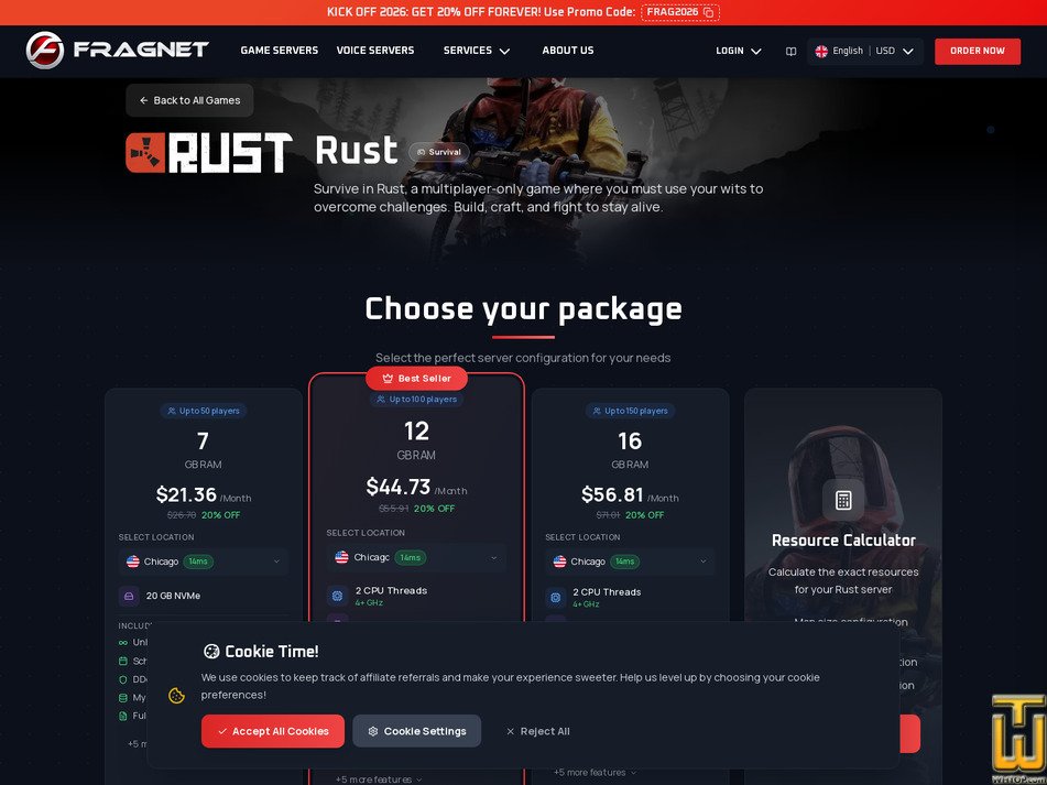 Taken on 27 April, 2026 screenshot of Rust from fragnet.net