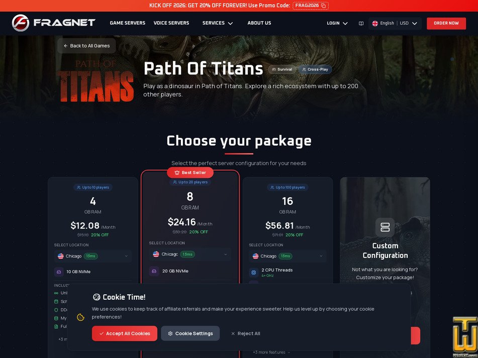 Taken on 27 April, 2026 screenshot of Path Of Titans from fragnet.net