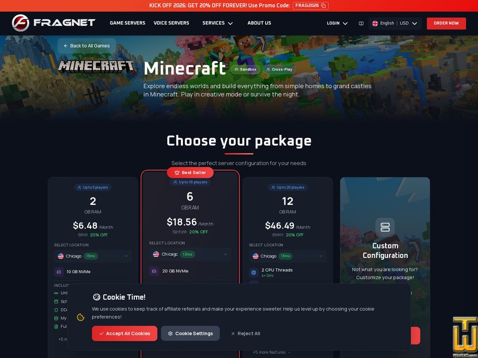 screenshot of Minecraft from fragnet.net