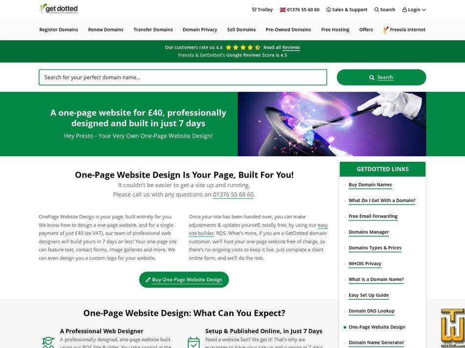 Taken on 13 October, 2026 screenshot of One-Page Website Design from freeola.com