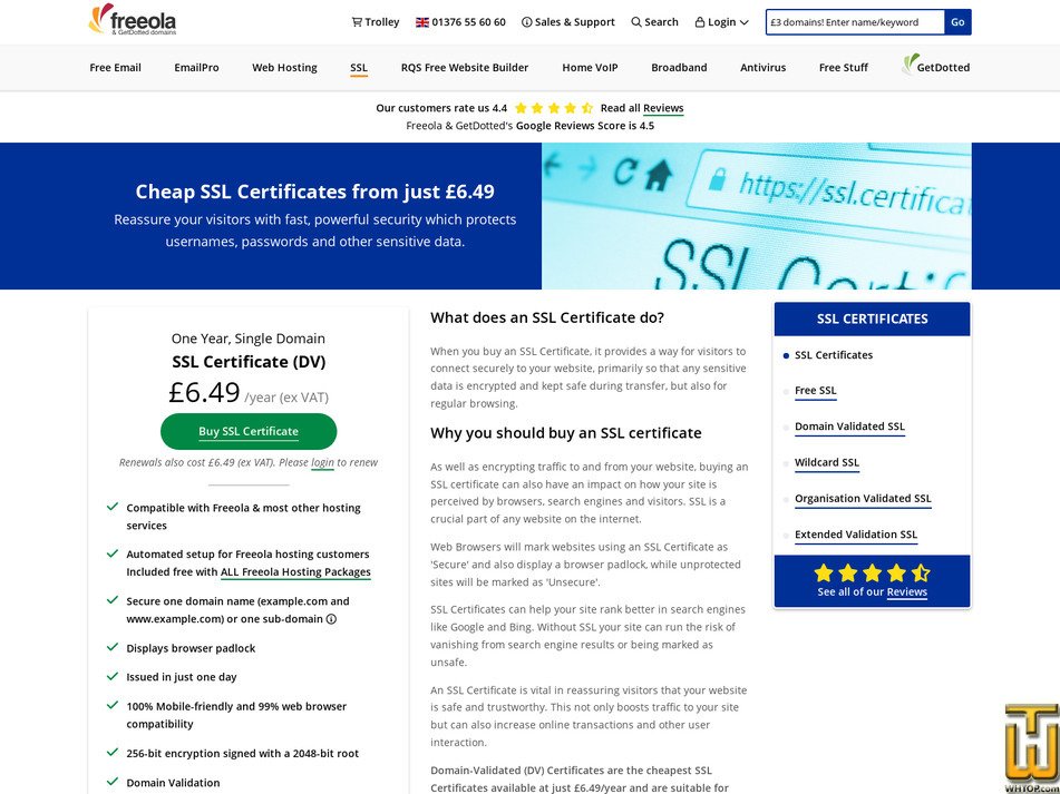 Taken on 13 October, 2026 screenshot of SSL Certificate (EV) from freeola.com