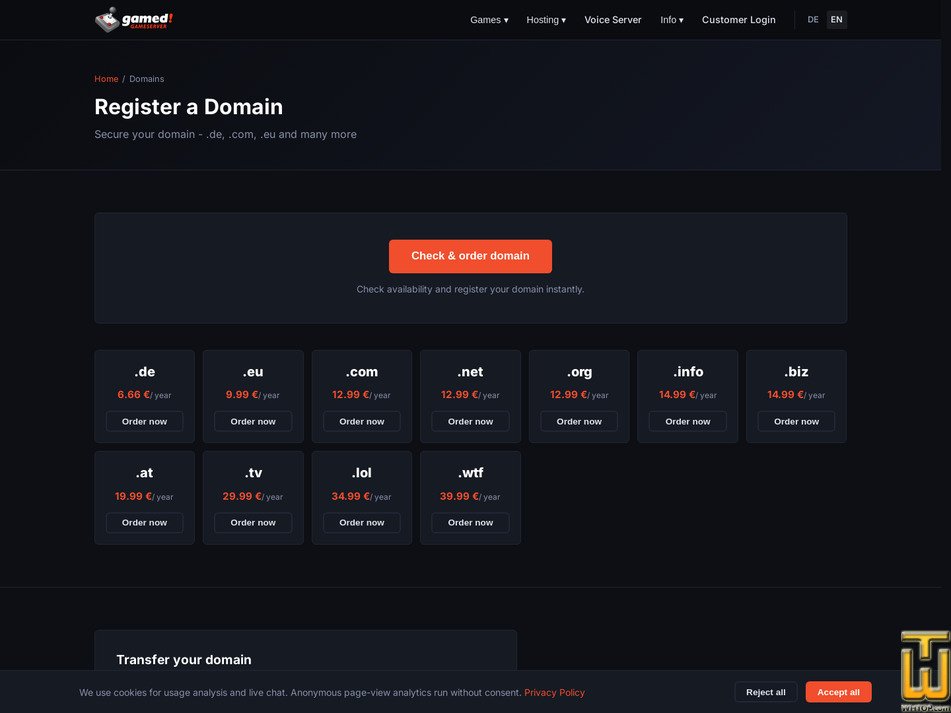Taken on 13 May, 2026 screenshot of .com from gamed.de