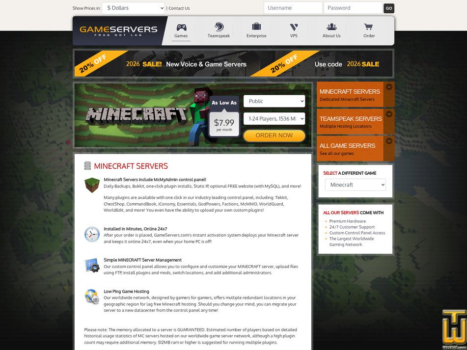 Taken on 5 April, 2026 screenshot of Minecraft Server: 1-24 Players from gameservers.com