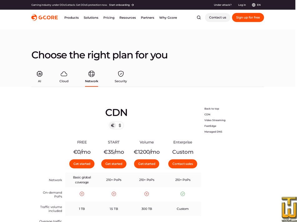 screenshot of Volume from gcore.com