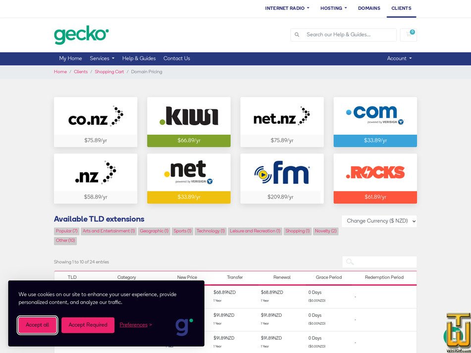 screenshot of .COM from geckohost.nz