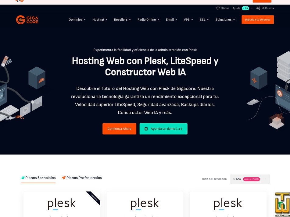 Taken on 25 March, 2026 screenshot of Hosting Plesk Core from gigacore.io