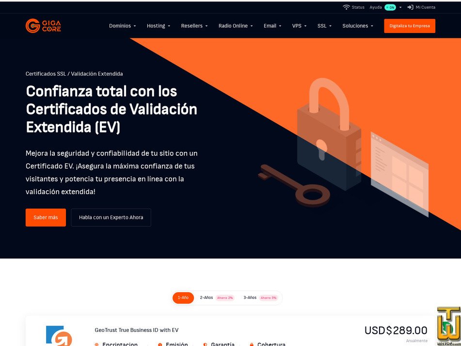 Taken on 25 March, 2026 screenshot of DigiCert Secure Site EV from gigacore.io