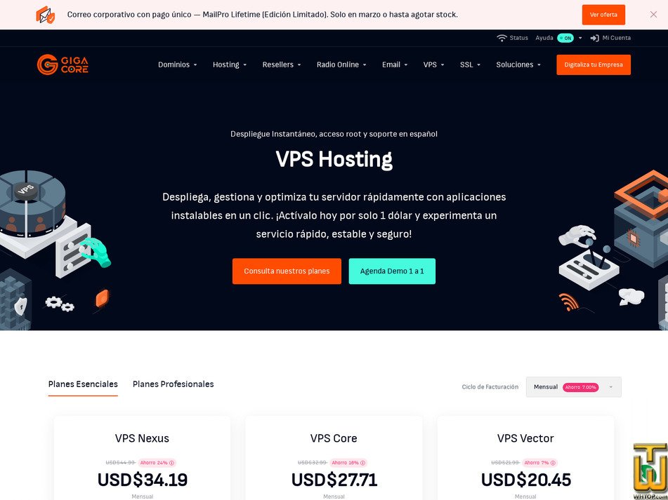 Taken on 25 March, 2026 screenshot of VPS Core from gigacore.io
