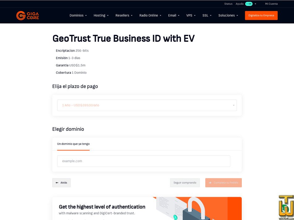 Taken on 25 March, 2026 screenshot of GeoTrust True Business ID with EV from gigacore.io