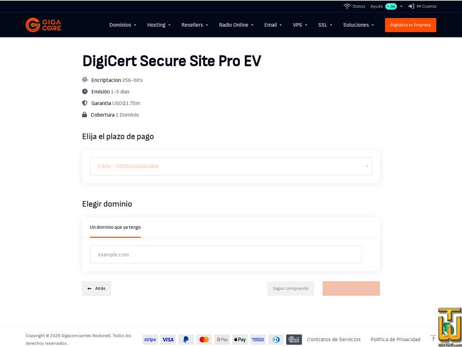 Taken on 25 March, 2026 screenshot of DigiCert Secure Site Pro EV from gigacore.io