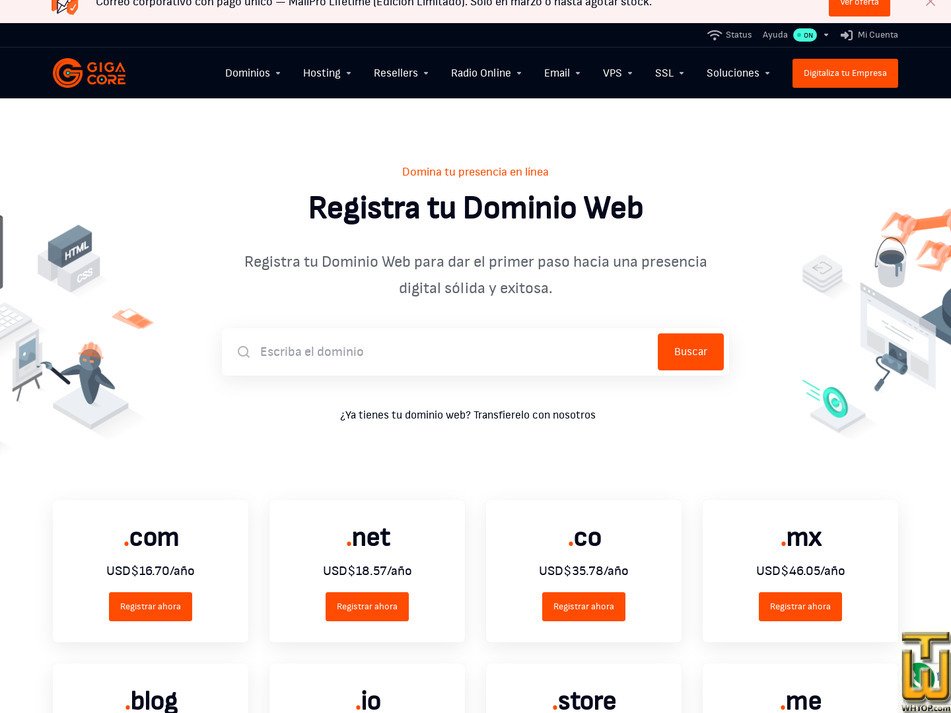 screenshot of .COM from gigacore.io