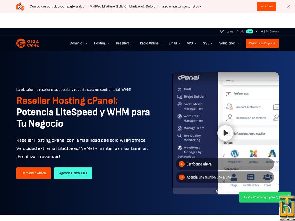 screenshot of Reseller Vector cPanel from gigacore.io