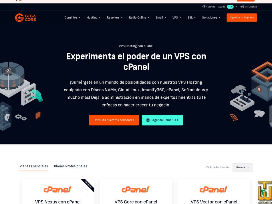Taken on 25 March, 2026 screenshot of VPS Vector con cPanel from gigacore.io