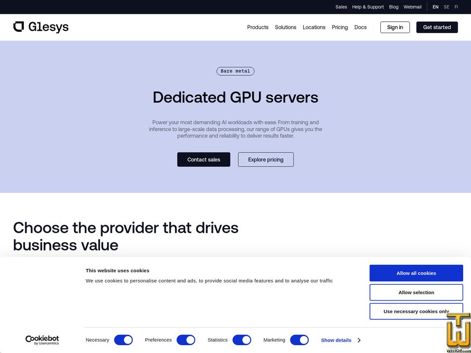 Taken on 27 April, 2026 screenshot of GPU dedicated servers AI Pro from glesys.com