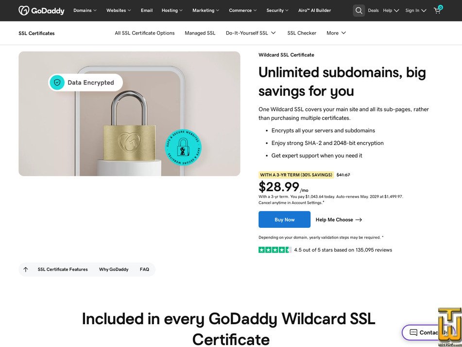 Taken on 11 May, 2026 screenshot of Wildcard DV SSL from godaddy.com