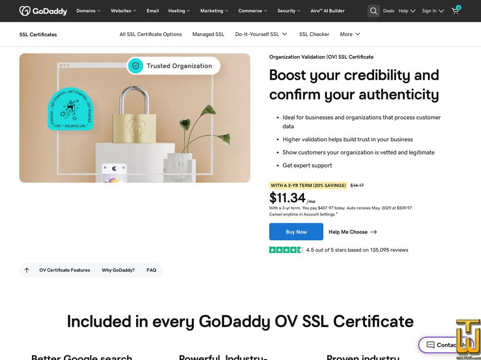 Taken on 11 May, 2026 screenshot of Organization Validation (OV) SSL Certificate from godaddy.com