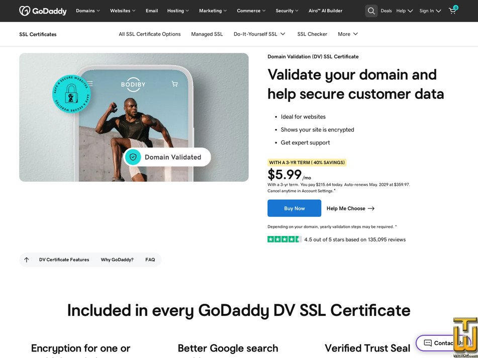 Taken on 11 May, 2026 screenshot of Single Domain DV SSL from godaddy.com