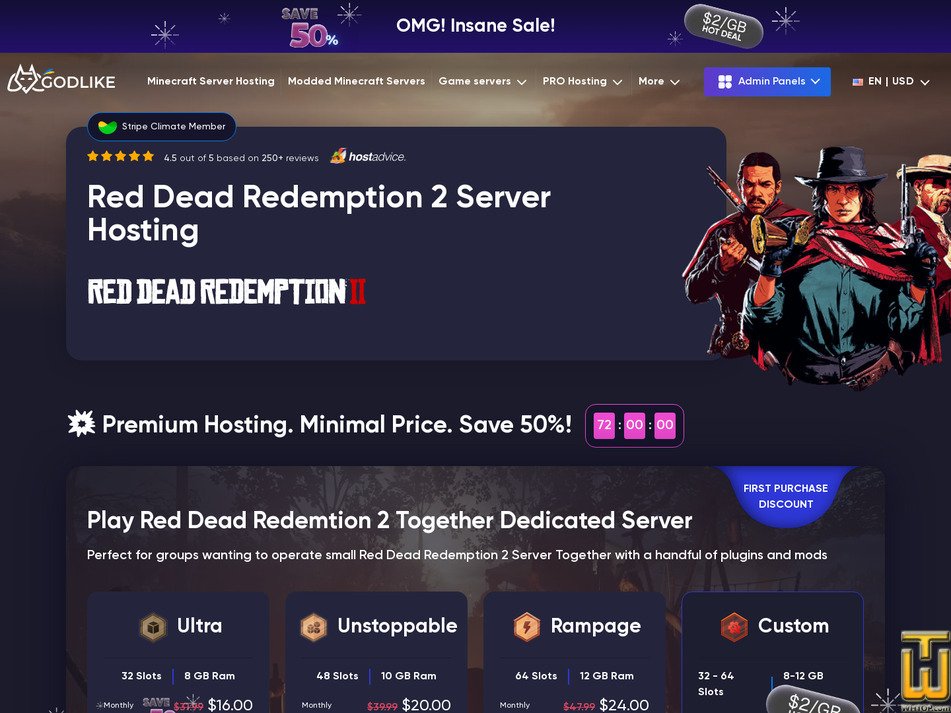 Taken on 4 July, 2026 screenshot of RedM Server Hosting from godlike.host