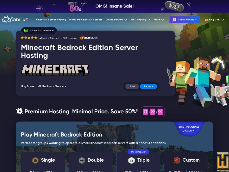 Taken on 4 July, 2026 screenshot of Minecraft Bedrock from godlike.host