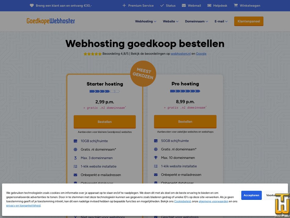 screenshot of Pro Hosting from goedkopewebhoster.nl