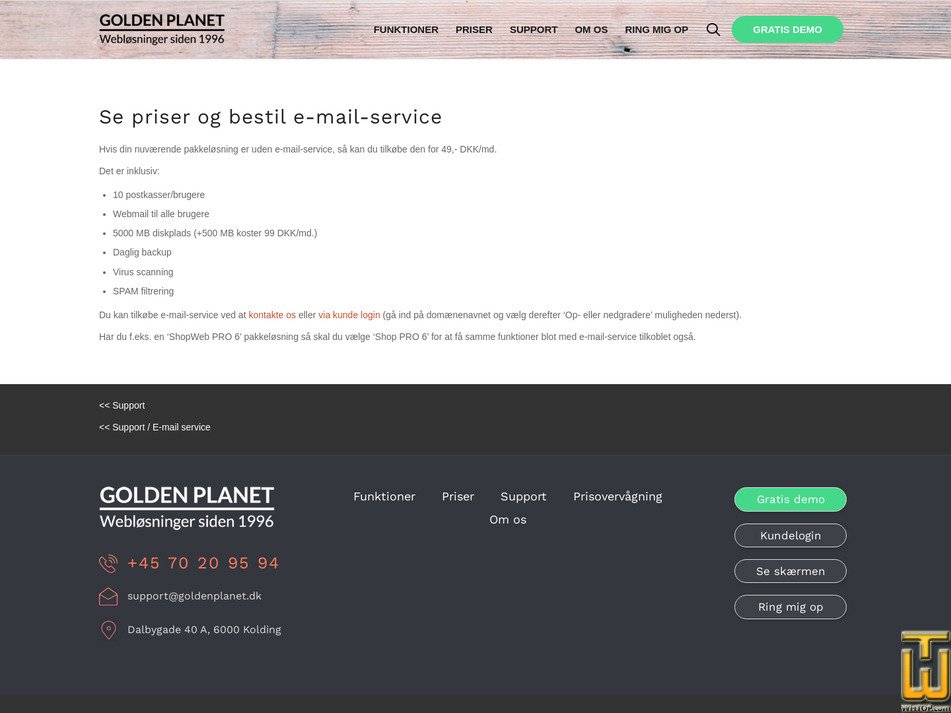 Taken on 6 May, 2026 screenshot of Email Service 10 Mailboxes from goldenplanet.dk