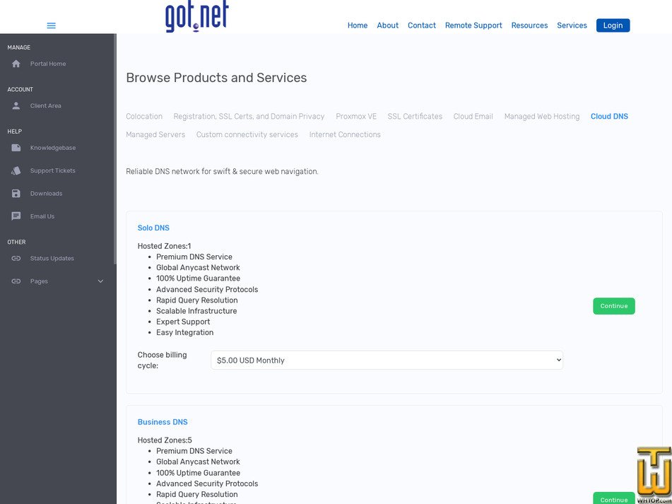Taken on 18 September, 2026 screenshot of Business DNS from got.net