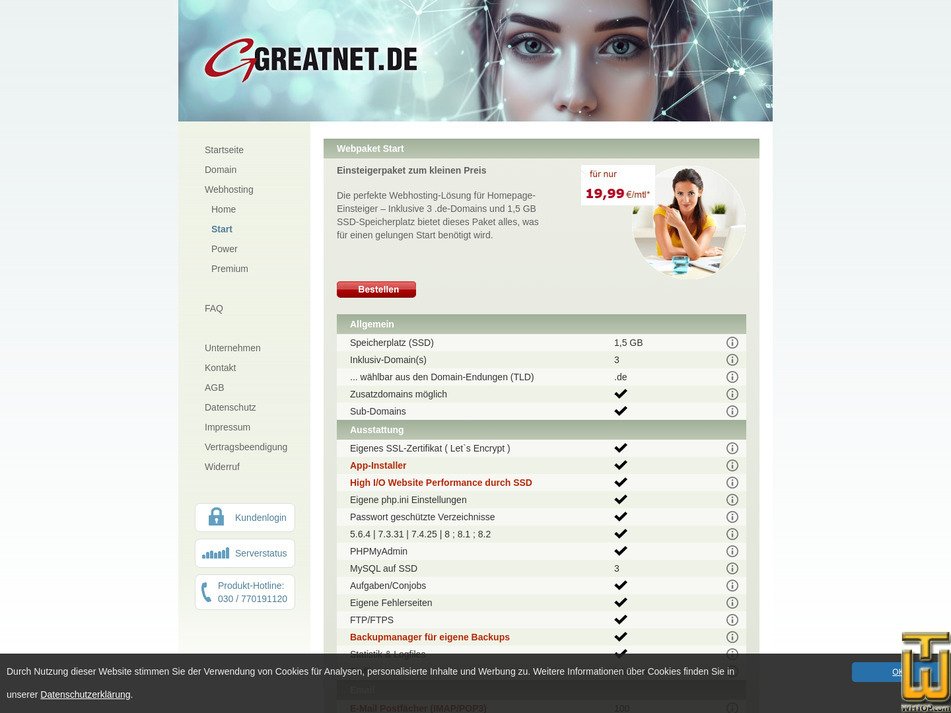 Taken on 23 July, 2026 screenshot of Webpaket Start from greatnet.de