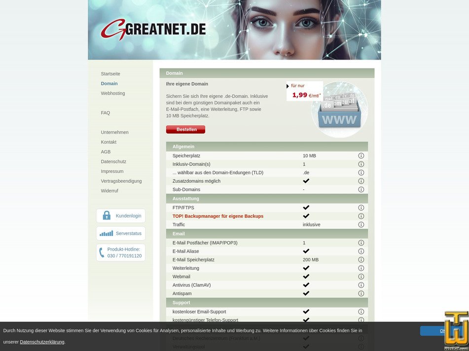 Taken on 23 July, 2026 screenshot of .de from greatnet.de